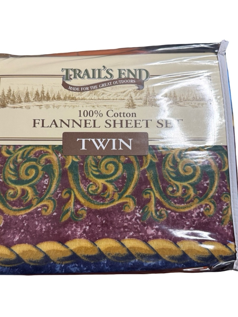 Vintage Trail’s End 100% Cotton Blue Geometric Twin Sheets Made In Portugal